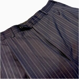 Bespoke Dress Pant Super 130s Tailored Navy Stripped Wool Cuffed Sz W36x32.5